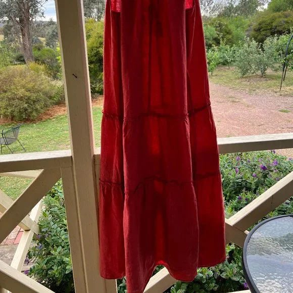 Sussan Sz 18 Colour Terracotta /Rust Relaxed 100% Linen Dress - Picture 6 of 11